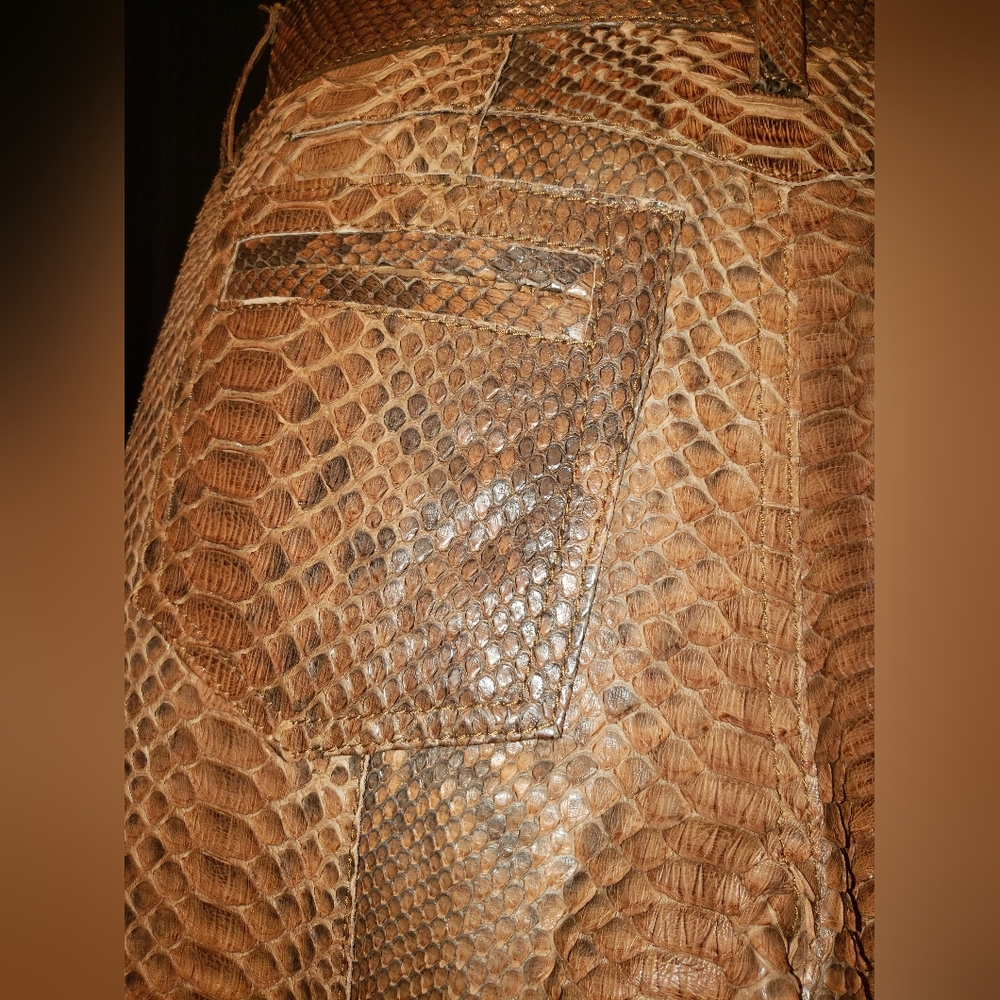 Manual genuine Python snakeskin reptile  brown cognac pants trouser. - Picture 14 of 16